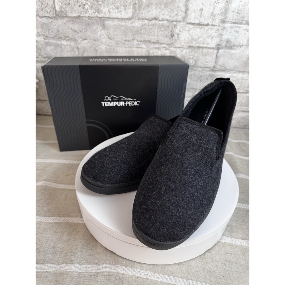 New Tempur-Pedic Men's Slater Slippers Charcoal 9 D (M) Moccasin Luxury‎ Comfort